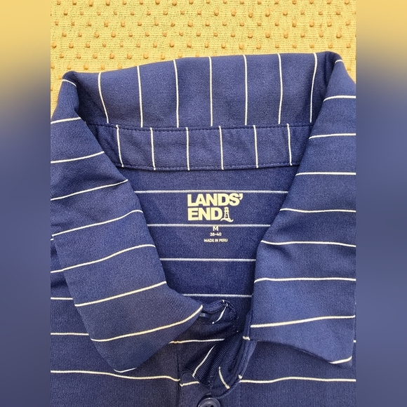 Land End Striped Polo Shirt Short Sleeve Rapid Dry Size Medium Blue - Picture 5 of 8